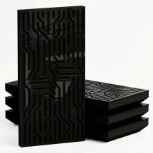 (Black glossy Plastic, 53 mm) 4 Pack - Narrow Acoustic Decorative Panel "P36"| 50x25cm | Home Interior Sound Absorption & Echo Control