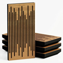(Oak, 53 mm) 4 Pack - Narrow Acoustic Decorative Panel "P14"| 50x25cm | Home Interior Sound Absorption & Echo Control