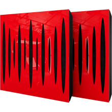 (Red glossy Plastic, Black) 2 Pack - Diffuse Sound-Absorbing Acoustic Panel PULSAR with Velvet Fabric & Mounting Kit | 50x50x5cm | Reflection