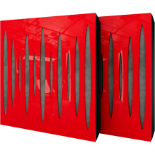(Red glossy Plastic, Gray) 2 Pack - Diffuse Sound-Absorbing Acoustic Panel PULSAR with Velvet Fabric & Mounting Kit | 50x50x5cm | Reflection