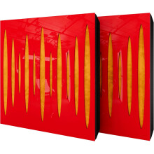 (Red glossy Plastic, Yellow) 2 Pack - Diffuse Sound-Absorbing Acoustic Panel PULSAR with Velvet Fabric & Mounting Kit | 50x50x5cm | Reflection