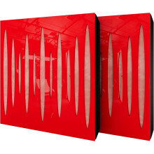 (Red glossy Plastic, Rose) 2 Pack - Diffuse Sound-Absorbing Acoustic Panel PULSAR with Velvet Fabric & Mounting Kit | 50x50x5cm | Reflection
