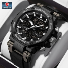(Black) LIGE X FOXBOX Fashion Sports Men's Watch LED Digital Clock Silicone Waterproof Military Watch