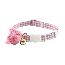 (Pink) Adjustable Cat Collar Lightweight Anti-Escape Kitten Collar Safety Quick Release Comfortable With Bell Woolen Flowers For Cats