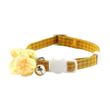(Yellow) Adjustable Cat Collar Lightweight Anti-Escape Kitten Collar Safety Quick Release Comfortable With Bell Woolen Flowers For Cats