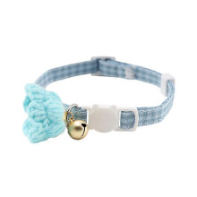 (Blue) Adjustable Cat Collar Lightweight Anti-Escape Kitten Collar Safety Quick Release Comfortable With Bell Woolen Flowers For Cats
