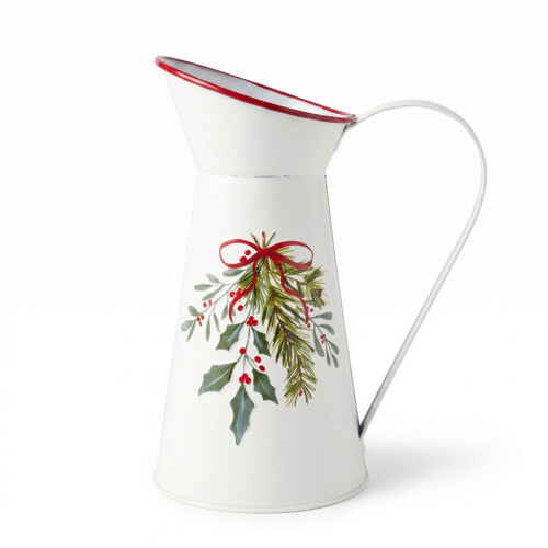 Homescapes White Christmas Holly & Mistletoe Decorative Vase