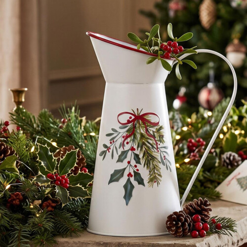 Homescapes White Christmas Holly & Mistletoe Decorative Vase 1