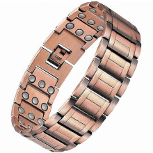 Pure Copper Magnetic Bracelet, Adjustable Length, Rose Gold Brushed Finish, for Men Dad Boyfriend