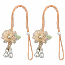 Adjustable Window Curtain Tiebacks Set Floral Pearls Accent Home Decorations Window Drapery Ties Ropes Easy Installation Milk tea color