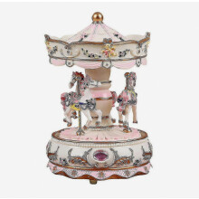 Boîte à musique cheval de carrousel avec lumières LED à couleurs changeantes et licorne musicale, emballée dans du papier cadeau, pour