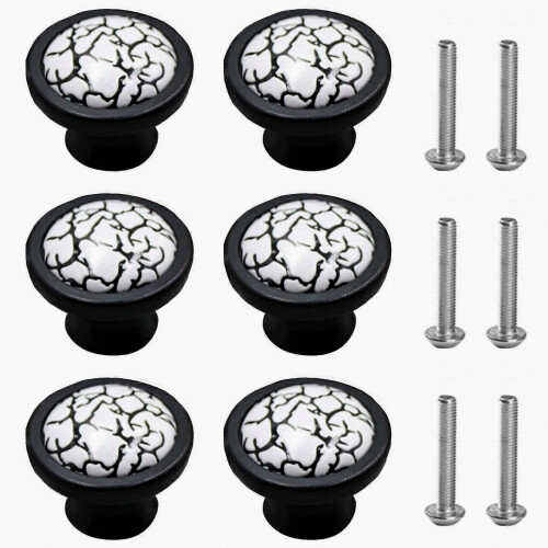 6Pcs Porcelain Cabinet Handle, Furniture Knob, Door Knobs Drawer Knobs with Screws 35mm Round Drawer Knobs