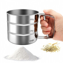 Mehlsieb – Handmehlsieb aus Edelstahl, Mehlstreuerbecher