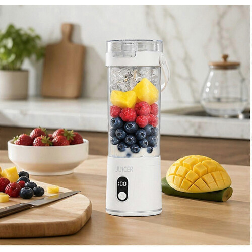Draagbare USB-oplaadbare blender met lcd-display, smoothie- en sapbeker, parelwit - HH 1