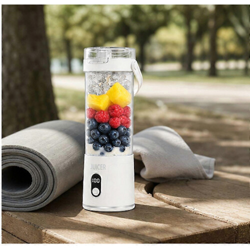 Draagbare USB-oplaadbare blender met lcd-display, smoothie- en sapbeker, parelwit - HH 2