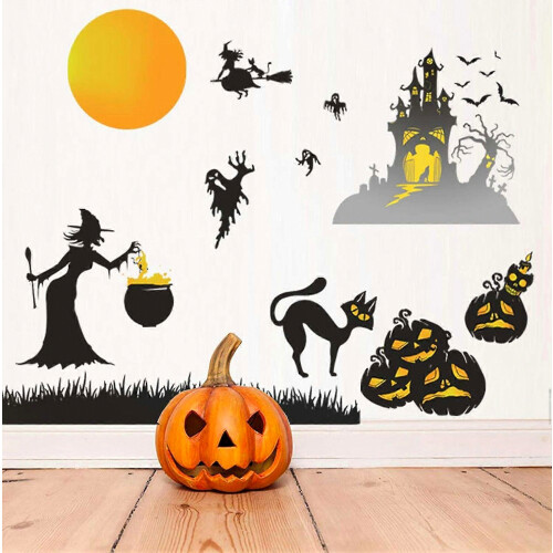 Halloween Window Stickers, Ghost Wall Decals Haunted House Cat Pumpkin Wall Posters De ILJ