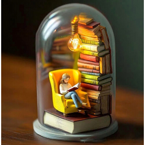 Reader Night Light, Mini Reading Nook Book Light Sculpture, Tiny Bookshelf Library Statue Lamp, Vintage Desk Book Lamp 2