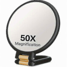 50x Magnifying Mirror with Dual-Sided 1X/50X Magnification - Portable Handheld Makeup Mirror with 360 Adjustable Handle, Foldab Edition