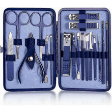 Professionelles Nagelknipser-Set aus Edelstahl, Nagelschere, Pinzette, Ohrlöffel, Maniküre-Set (Blau, 18-teilig)