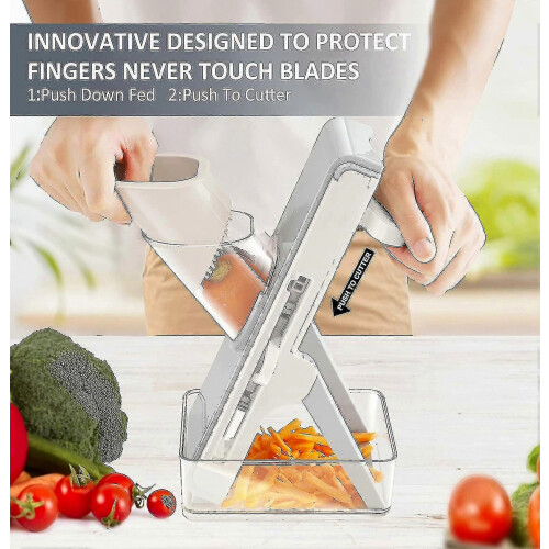 Kitchen Safe Mandolin Vegetable Slicer With Adjustable Blades With Container Grey-white 2