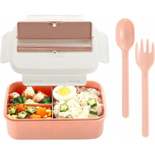 Boîte à lunch, boîte bento pour enfants et adultes, contenant alimentaire avec 3 compartiments pour couverts, sans BPA (rose et blanc)