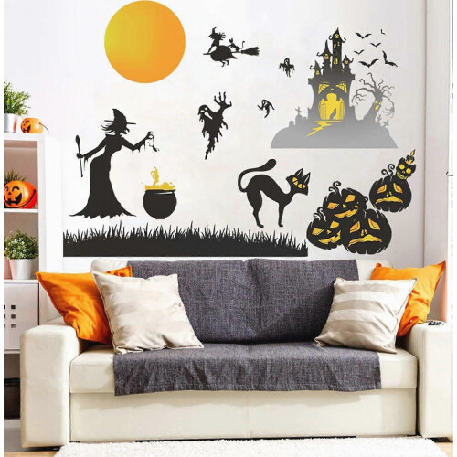 Halloween Window Stickers, Ghost Wall Decals Haunted House Cat Pumpkin Wall Posters De ILJ 1