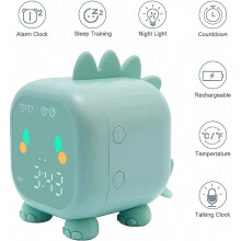 Réveil enfant mignon, multifonctionnel, avec veilleuse réglable, compte à rebours, fonction snooze et commande vocale, rechargeable (ve