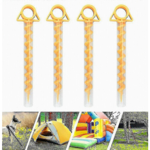 Plastic Spiral Ground Anchor - Ideal For Camping (pack Of 4,yellow) 2