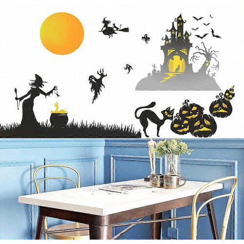 Halloween Window Stickers, Ghost Wall Decals Haunted House Cat Pumpkin Wall Posters De ILJ 2
