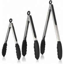 Küchenzangen-Set, 3-teilig, Grillzange aus 18/8 Edelstahl, Küchenutensil mit hitzebeständigem Silikongriff, 315 Buffetzange, antihaftbe