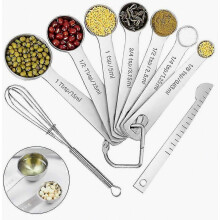Messlöffel-Set, 9-teilig, Messlöffel und Messlineale aus Edelstahl für Backwaren, Trockenrationen und Flüssigkeiten, spülmaschinenfest,