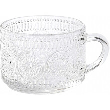 Wasserbecher aus geprägtem Glas im nordischen Retro-Stil, 400 ml, klare Glas-Kaffeebecher