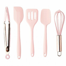5-teiliges Set aus hitzebeständigem Silikonspatel, speziellem Backspatel, Sieb, Antihaft-Spatel und Küchenutensilien (rosa)