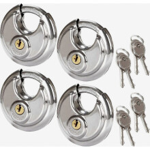 Set of 4 Security Circular Padlocks, 70MM Round Stainless Steel Padlocks, Rust Resistant Disc Padlocks for Sheds, Garages, Trailers