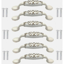 6pcs Ceramic Alloy Door Knobs Cabinet Cupboard Chinese Style White Handle