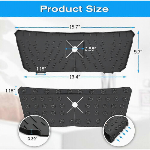 Faucet Sink Splash Guard Silicone Mat with Suction Cup, Kitchen Faucet Splash Pad(Black) 2