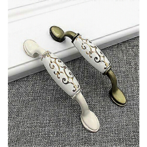 6pcs Ceramic Alloy Door Knobs Cabinet Cupboard Chinese Style White Handle 2