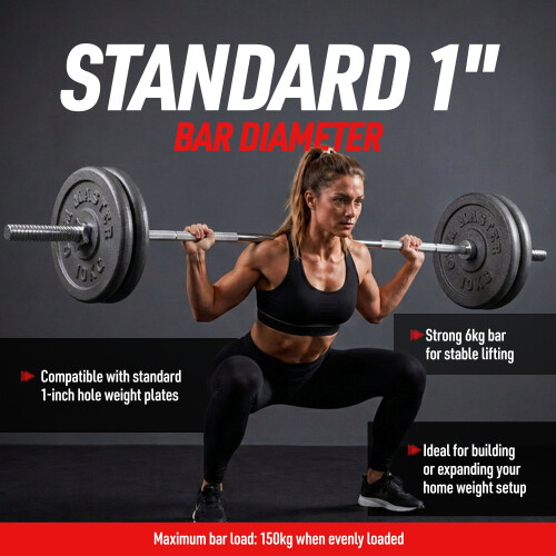 (4ft) GYM MASTER 1" Diameter Standard Barbell with Spinlock Collars, Choice of Sizes 1