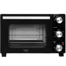 Mini-oven zwart - Adler - RVS - Glazen deur - Mechanische bediening - Afmetingen 37 x 45,5 x 30 cm