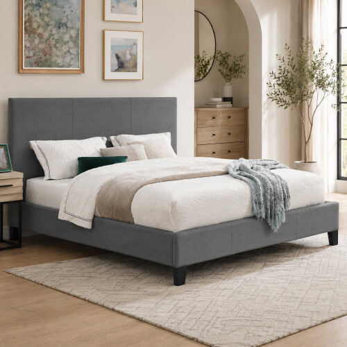Comfy Living (4ft6 Double, No Mattress) Modern Fabric Bedframe Dark Grey