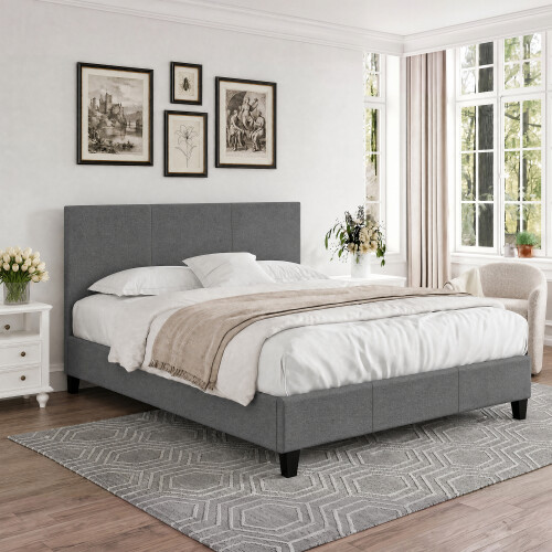 Comfy Living (4ft6 Double, No Mattress) Modern Fabric Bedframe Dark Grey 2