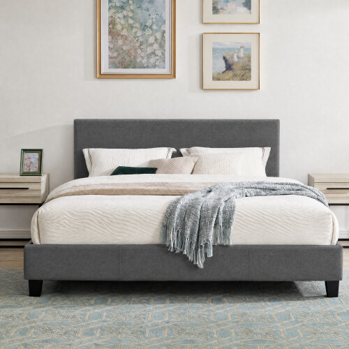 Comfy Living (4ft6 Double, No Mattress) Modern Fabric Bedframe Dark Grey 1