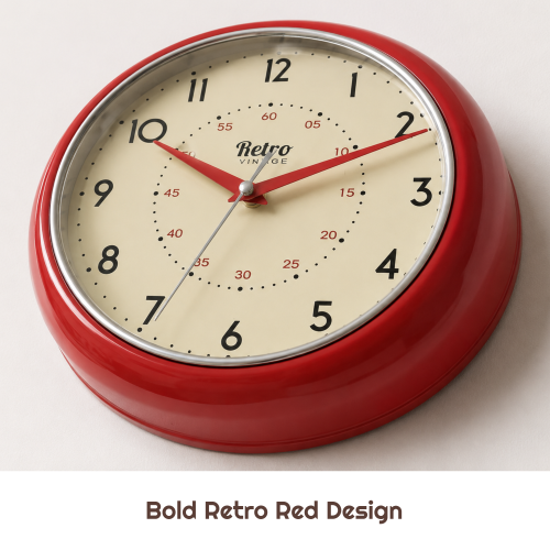 Vintage 50s Style Round Red Wall Clock Decor 1