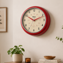 Vintage 50s Style Round Red Wall Clock Decor