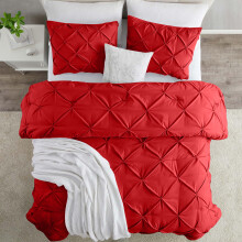 (Single, Red) Imperial Rooms Pintuck Duvet Cover-3pc Microfiber Duvet Cover with Pillowcases