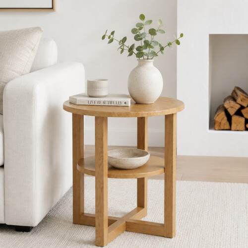 Small Oak Side Lamp Plant Coffee Table Furniture