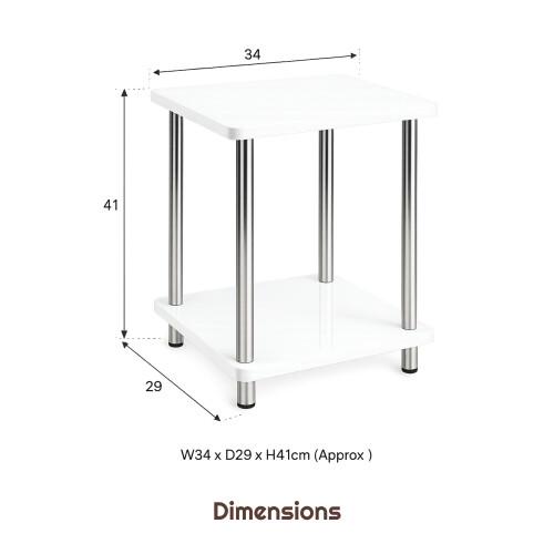 Small 2 Tier White Gloss Side Table with Shelf 2