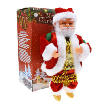 (red) Santa Claus Climbing Bead Rope Plush Toy Kids Christmas Decoration Gift Electric Sound Light