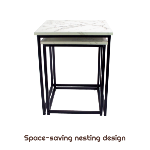 Marble Effect Set of 2 Nesting Tables Metal Frame 1