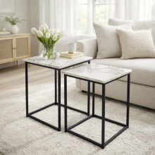 Marble Effect Set of 2 Nesting Tables Metal Frame